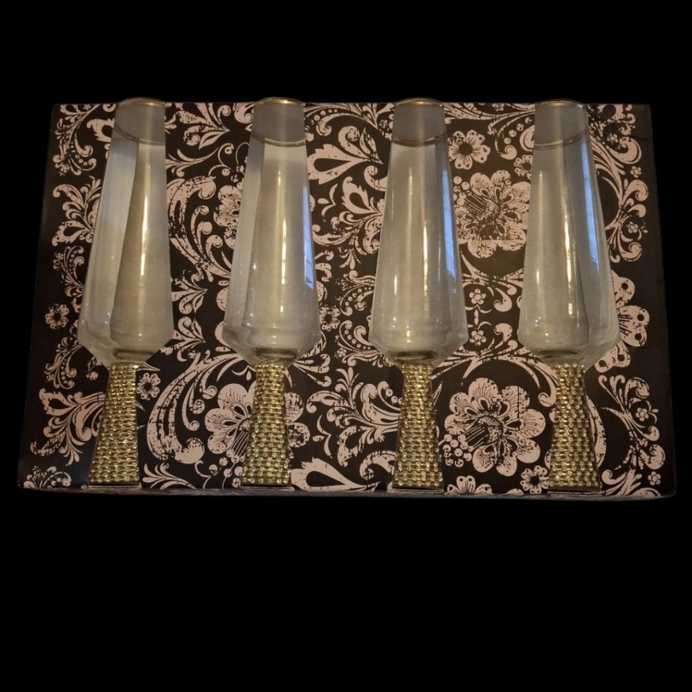 Christian Siriano Gold Stem Champagne Flute Set Of 4 New IN Box